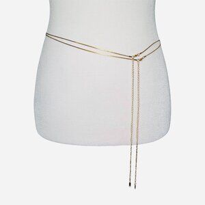 NWT Pretty Little Thing Gold Water Resistant Flat Link Belly Chain M/L